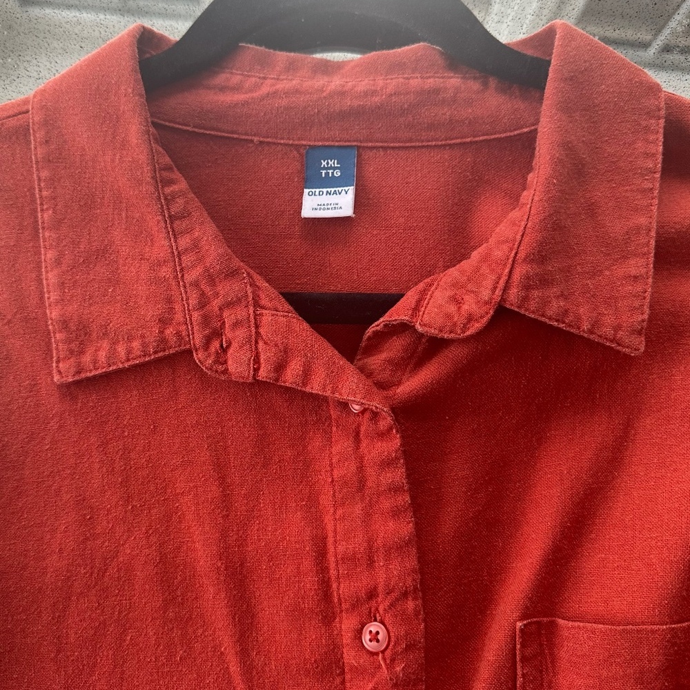 OLD NAVY - Burnt Red Linen Blend Short Sleeved Shirt Dress / Tunic - Picture 7 of 12